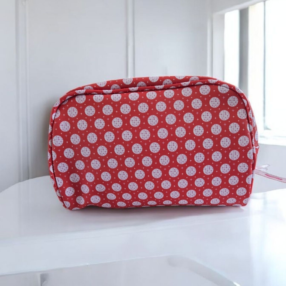 NEW The Vintage Cosmetic Co. Polka Dot Cosmetic Bag - Red 9"x7.5"×4.5" NWT